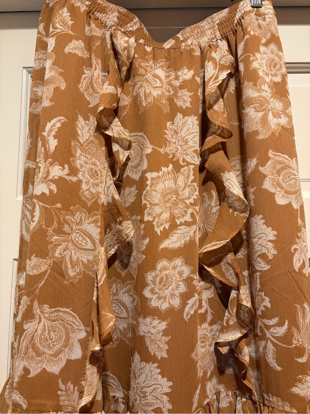 LOFT Mustard Floral Ruffle Midi Skirt - Picture 2 of 5